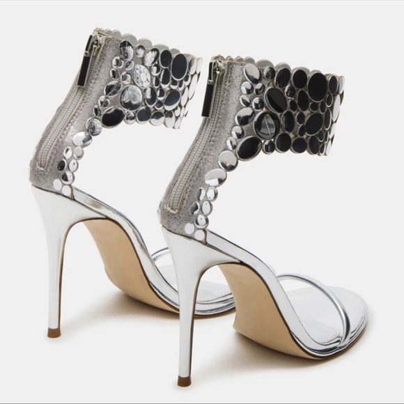 Steve Madden Groovi Silver Ankle Strap Simple Elegant High Heel Sandals - Picture 3 of 8